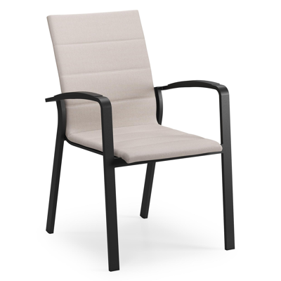 Lioni stapelbare tuinstoel in zwart aluminium en beige luxe textilene