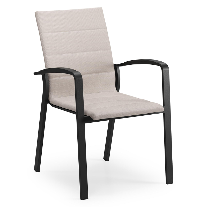 Lioni stapelbare tuinstoel in zwart aluminium en beige luxe textilene