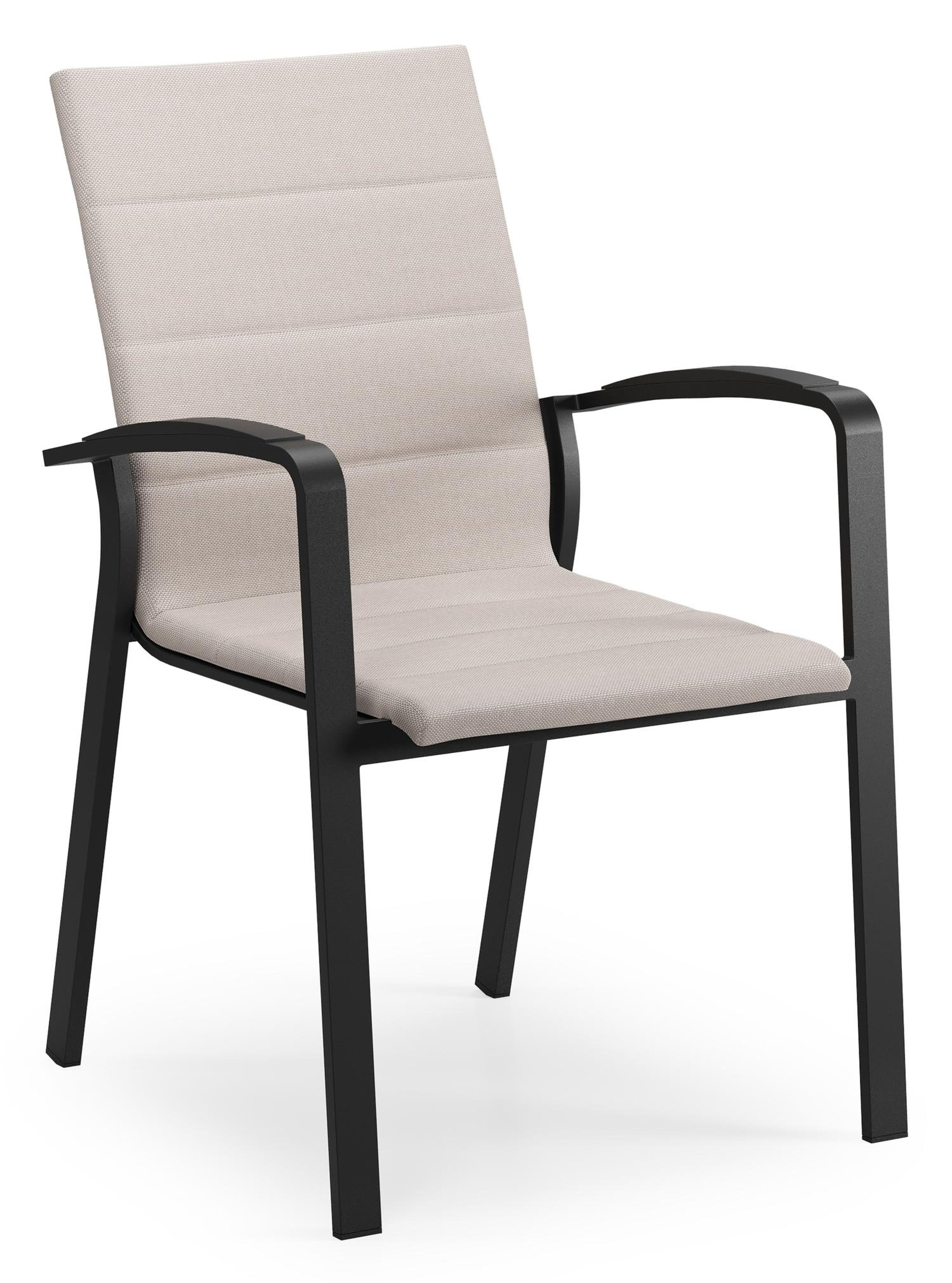 Lioni stapelbare tuinstoel in zwart aluminium en beige luxe textilene