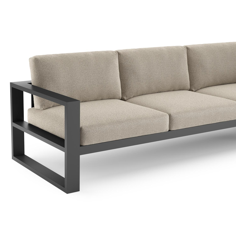 Salon de jardin d'angle Verato en aluminium noir et coussins en all weather cosytica catania sand