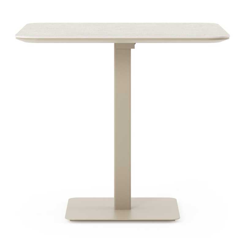 Table de jardin inclinable Fano carré arrondi en aluminium beige et céramique pleine Shilin Lg. 80 x Lrg. 80 x Haut. 72.50 cm