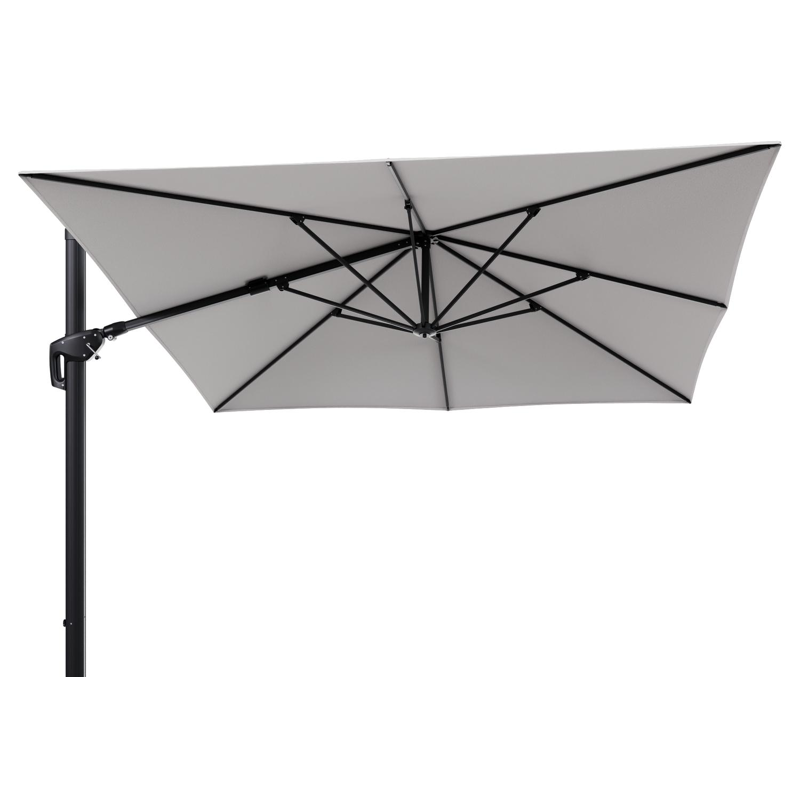 Parasol pendant Minore avec fonction tilt en aluminium noir et toile de parasol en All Weather Solica Ego Eggshell  - Lg.1: 350 x Lg.2: 350 cm (sans pied de parasol