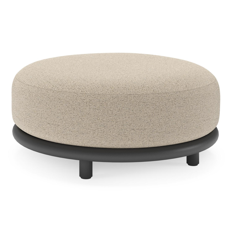 Pouf Lomano en aluminium noir et corde luxe plate tissÃ©e verticalement beige et coussins en all weather cosytica Marbella Beige