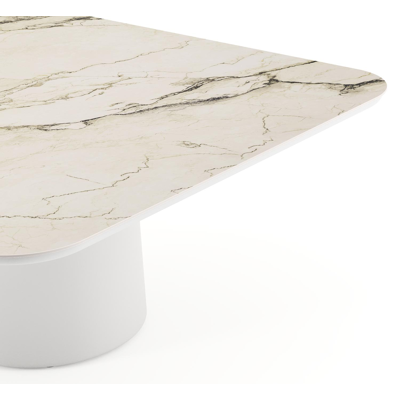 Amico low dining tuintafel afgerond vierkant in wit aluminium en volkeramiek Colorado Dunes - L 148 x B 148 x H 61 cm