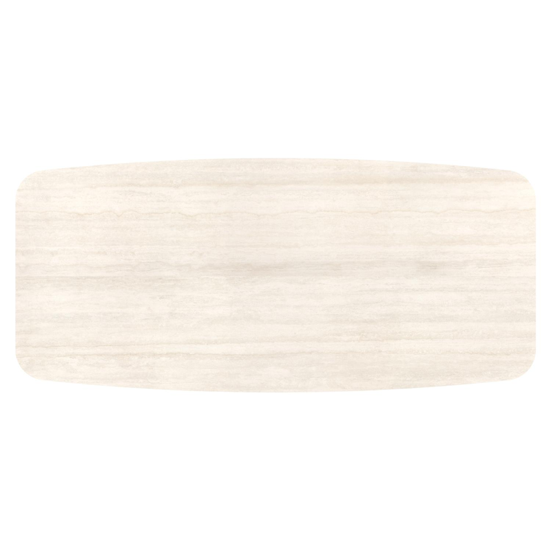 Table de jardin Lacrima forme de bateau en aluminium noir et céramique pleine Travertino Bianco - Lg. 255 x Lrg. 115 x Haut. 73 cm