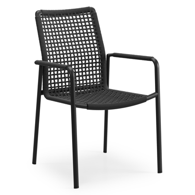 Como stapelbare tuinstoel in zwart aluminium en zwart vierkant geweven rope