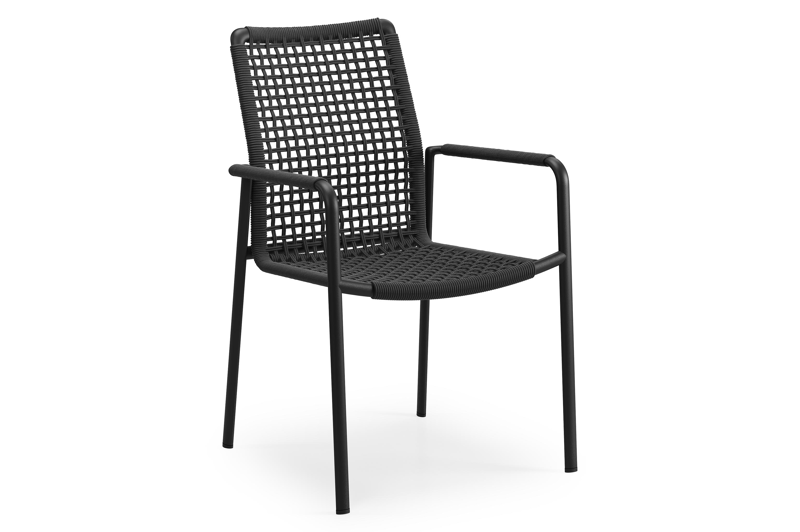 Como stapelbare tuinstoel in zwart aluminium en zwart vierkant geweven rope