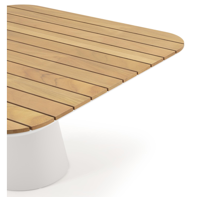 Donato tuintafel vierkant afgerond in wit aluminium en teak - L 148 x B 148 x H 75 cm