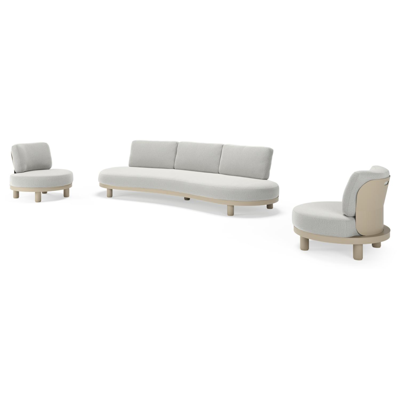 Salon de jardin Donato en aluminium beige et coussins en all weather sunbrella® luxe Savane Nimbus