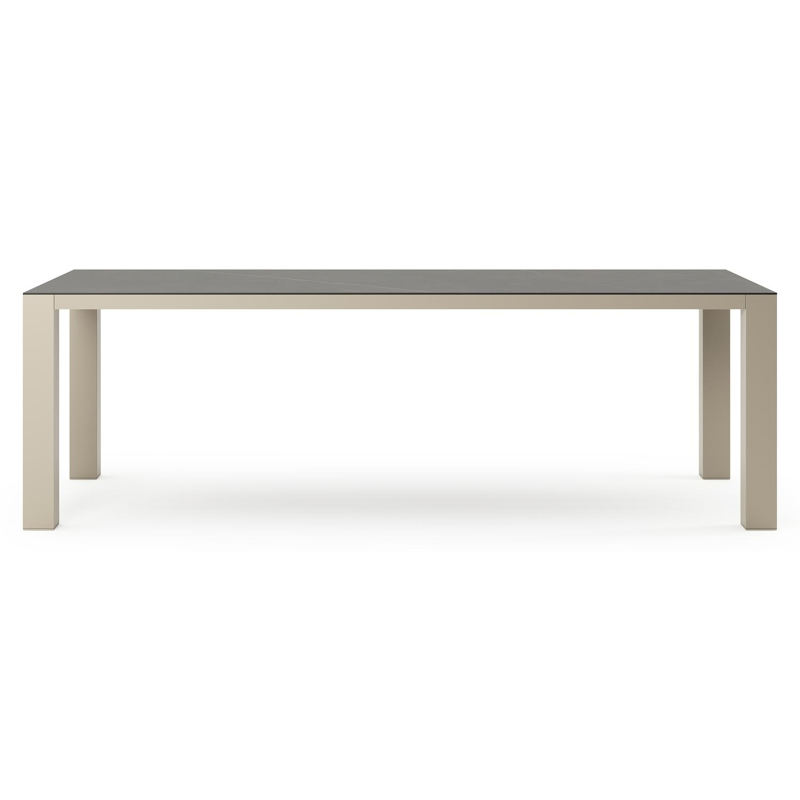 Table de jardin Nano rectangulaire en aluminium beige et céramique pleine Calatorao - Lg. 240 x Lrg. 100 x Haut. 75 cm