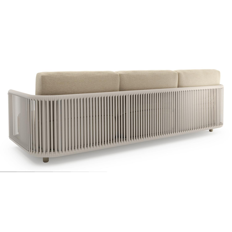 Organo loungeset in beige aluminium en beige verticaal geweven luxe vlakke rope met althea camel all weather Cosytica kussen