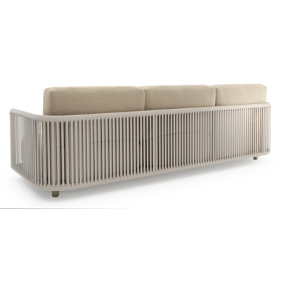 Organo loungeset in beige aluminium en beige verticaal geweven luxe vlakke rope met althea camel all weather Cosytica kussen