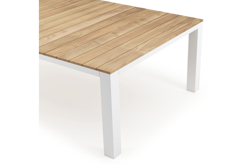 Table de jardin Nano en aluminium blanc et teck - Lg 240 x Larg. 148 x H 75 cm