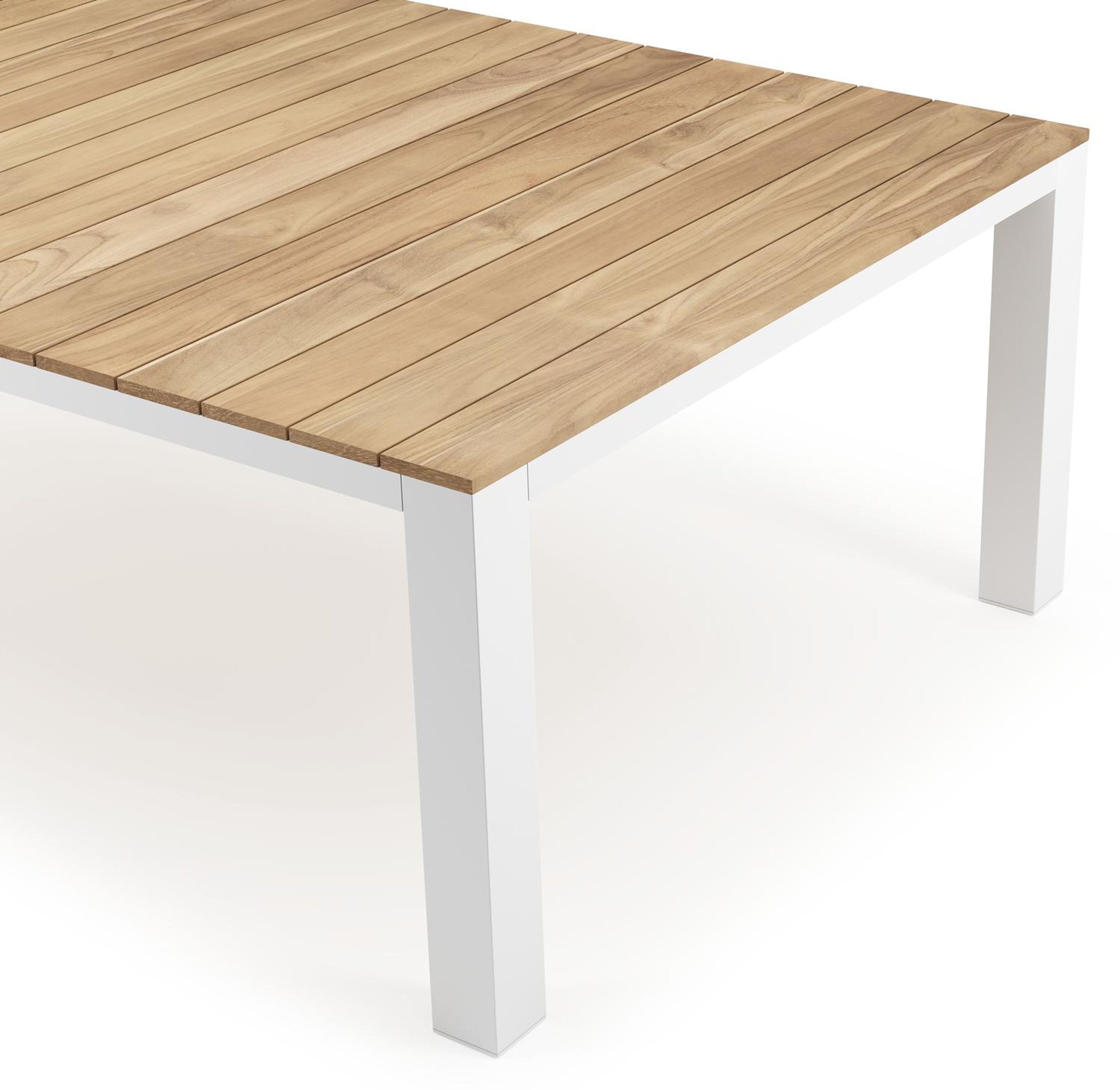 Table de jardin Nano en aluminium blanc et teck - Lg 240 x Larg. 148 x H 75 cm