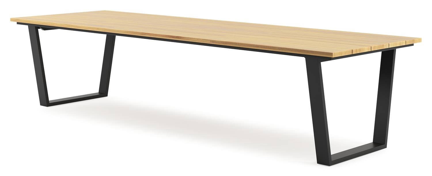 Pagino tuintafel rechthoekig in zwart aluminium en teak - L 340 x B 110 x H 73,5 cm