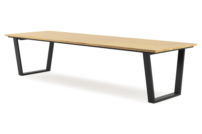 Pagino tuintafel rechthoekig in zwart aluminium en teak - L 340 x B 110 x H 73,5 cm
