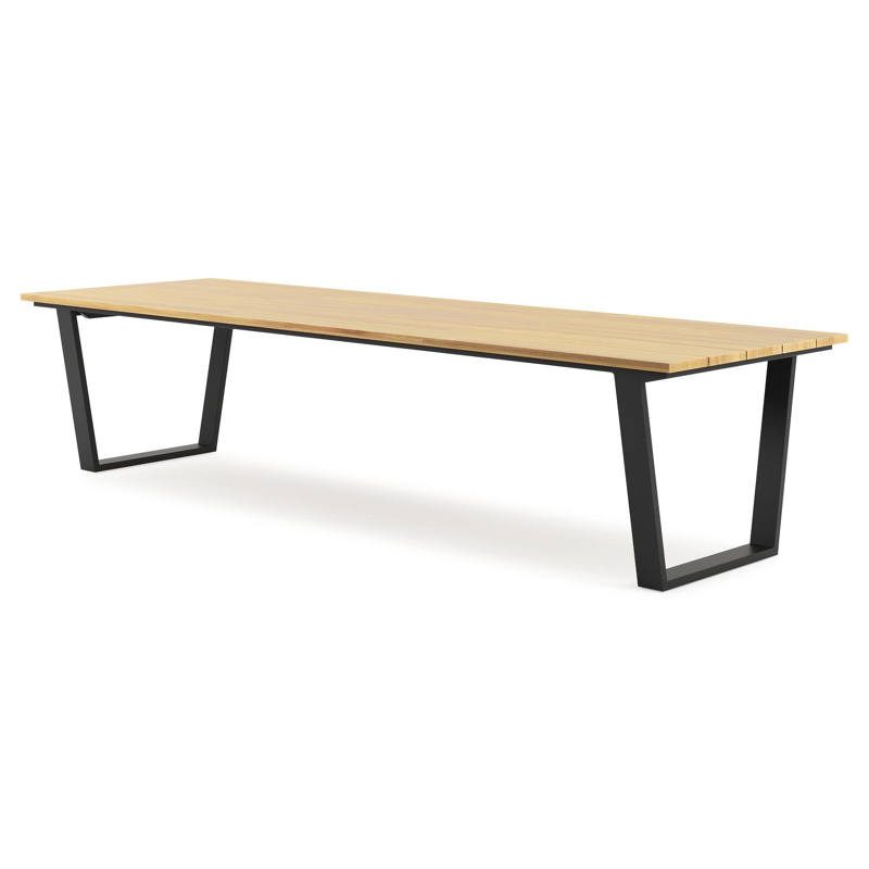 Table de jardin Pagino rectangulaire en aluminium noir et teck - Lg, 340 x Lrg, 110 x Haut, 73,5 cm