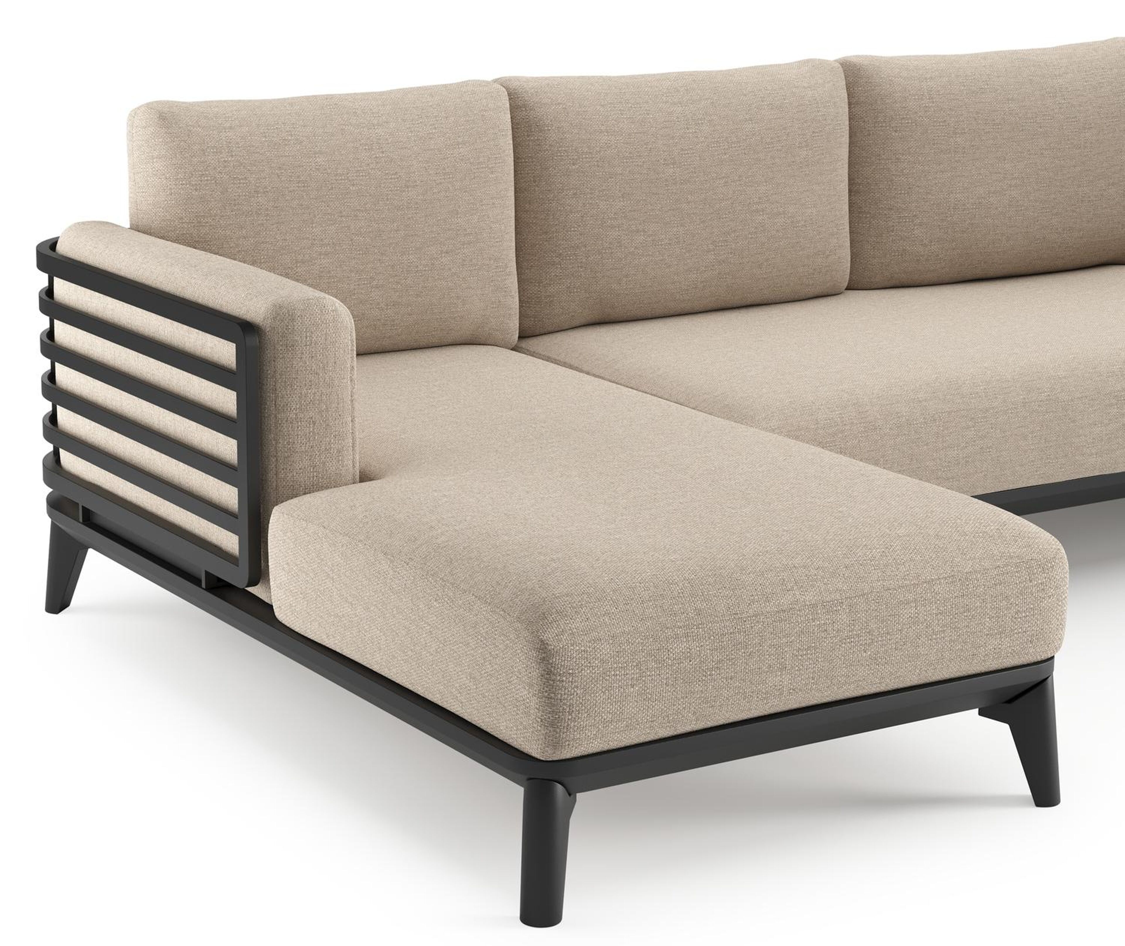 Mosa loungehoek in zwart aluminium met rustic weather+ softtouch kussens en loungetafel