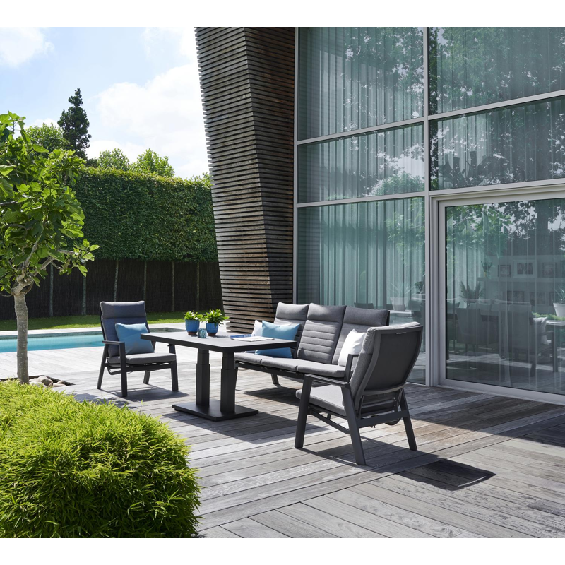 Prato loungeset in zwart aluminium met grijs weather+ softtouch kussens