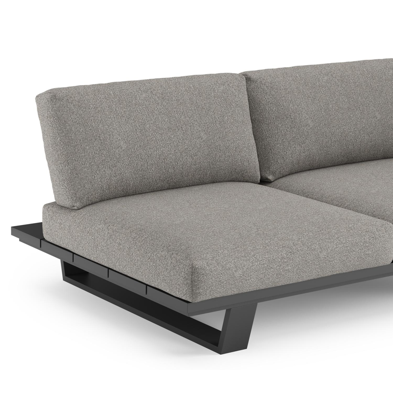 Pagino loungehoek in zwart aluminium met tundra charcoal all weather sunbrella® luxe kussen