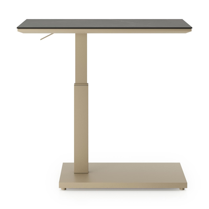 Table d'appoint pop-up Cirello rectangulaire en aluminium beige et céramique pleine Calatorao - Lg. 69.5 x Lrg. 50 x Haut. 66 cm