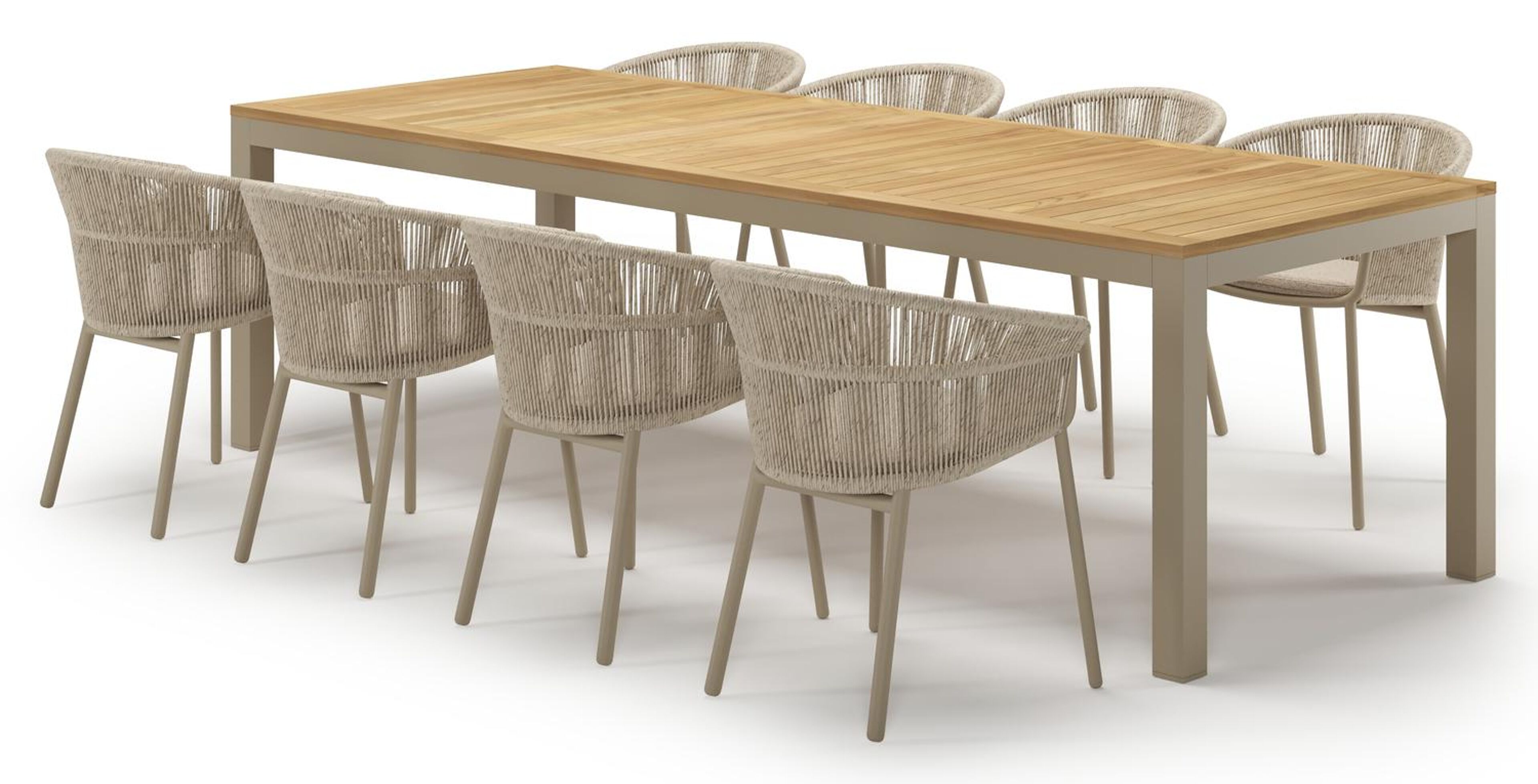 Ensemble de jardin Varese en aluminium beige et teck avec 8 chaises de jardin Matera