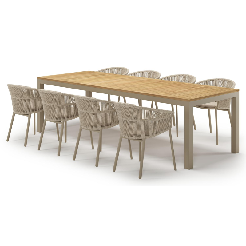 Ensemble de jardin Varese en aluminium beige et teck avec 8 chaises de jardin Matera