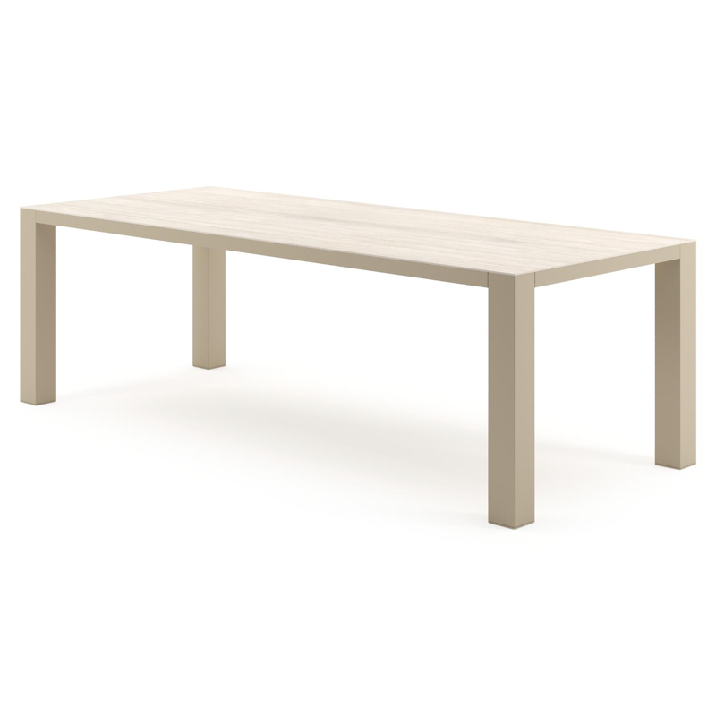 Table de jardin Nano rectangulaire en aluminium beige et céramique pleine Travertino Bianco - Lg. 240 x Lrg. 100 x Haut. 75 cm