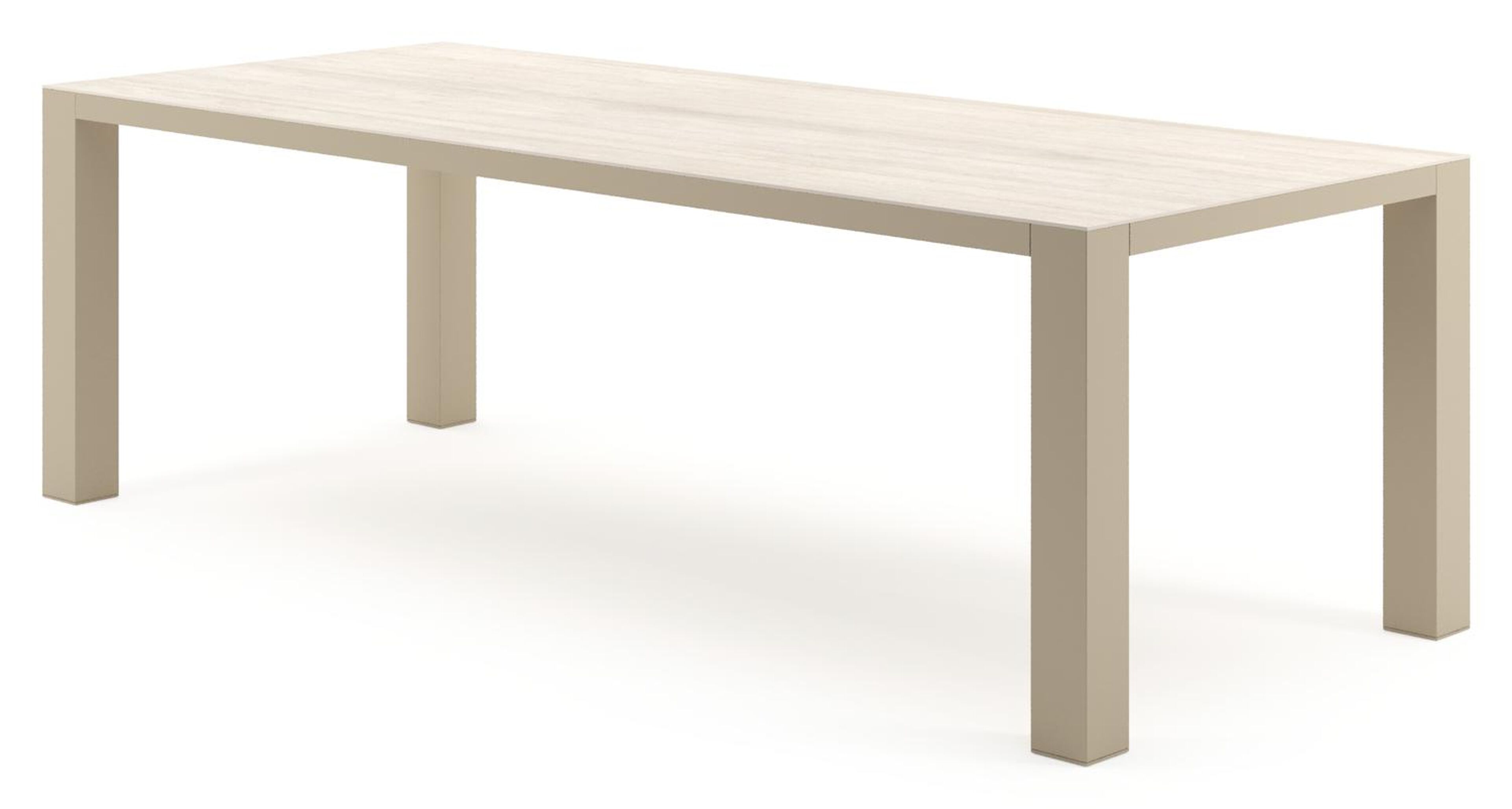 Table de jardin Nano rectangulaire en aluminium beige et céramique pleine Travertino Bianco - Lg. 240 x Lrg. 100 x Haut. 75 cm