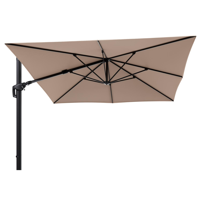 Parasol pendant Minore avec fonction tilt en aluminium noir et toile de parasol en All Weather Sunbrella® Luxe Natte Linen Chalk  - Lg.1: 350 x Lg.2: 350 cm (sans pied de parasol
