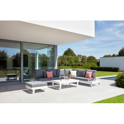 Modica lounge poef in wit aluminium met grijs textilene kussen