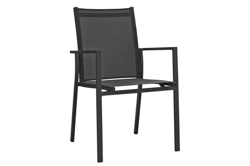 Rimini stapelbare tuinstoel in zwart aluminium en zwart textilene