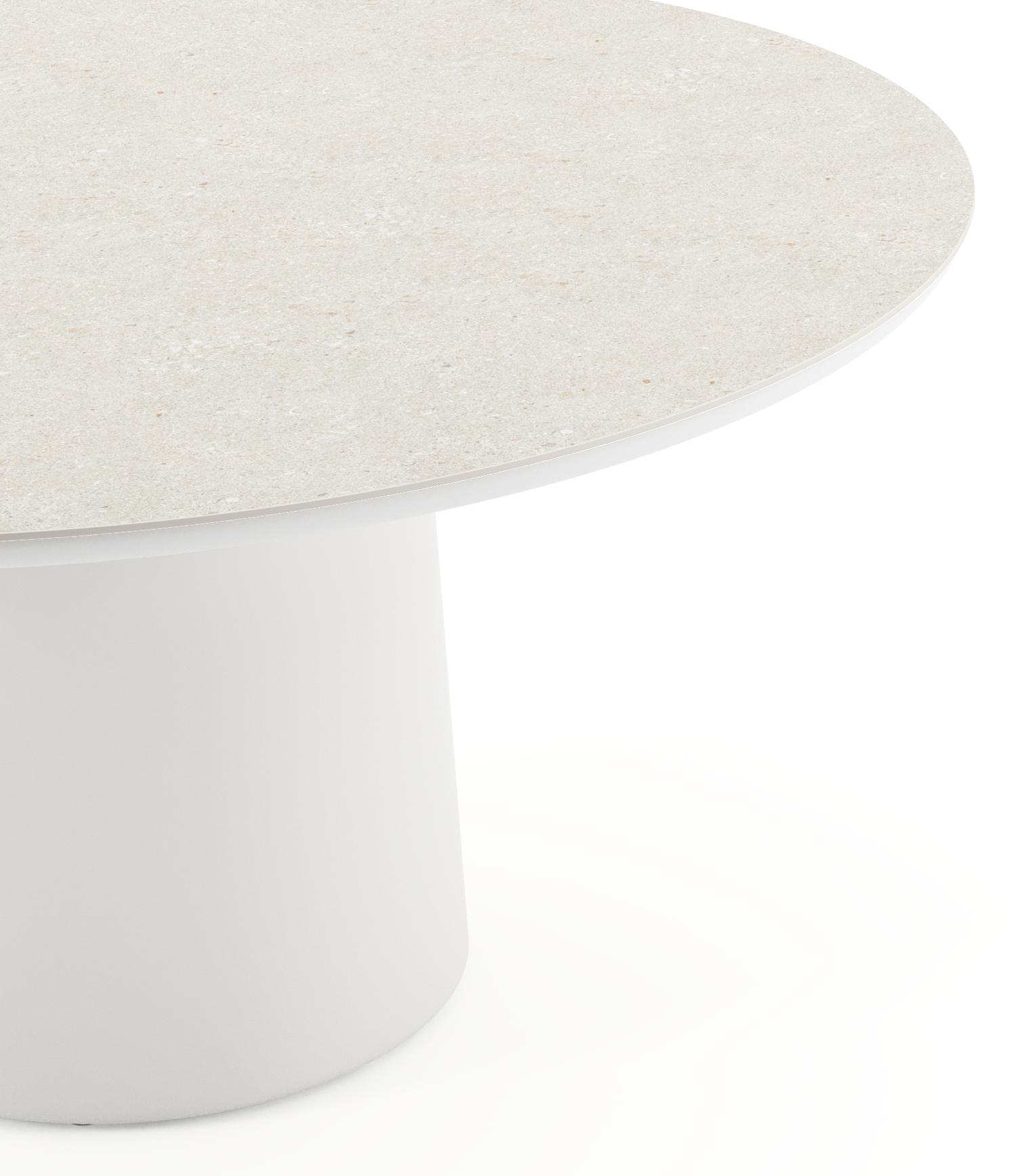 Amico tuintafel rond in wit aluminium en volkeramiek Shilin - Dia. 148 x H 73.5 cm