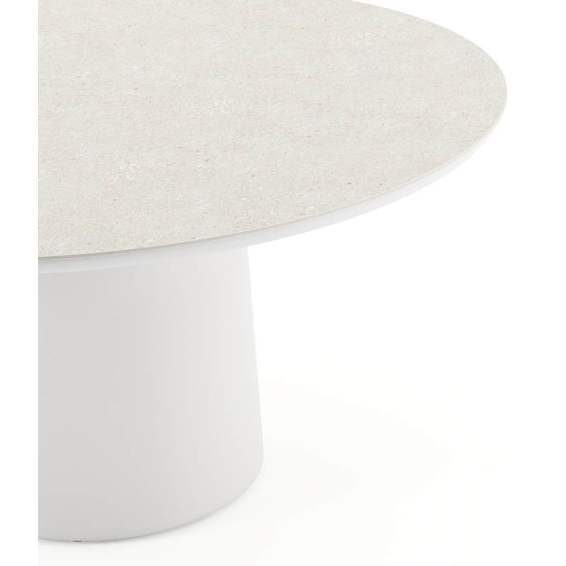 Amico tuintafel rond in wit aluminium en volkeramiek Shilin - Dia. 148 x H 73.5 cm