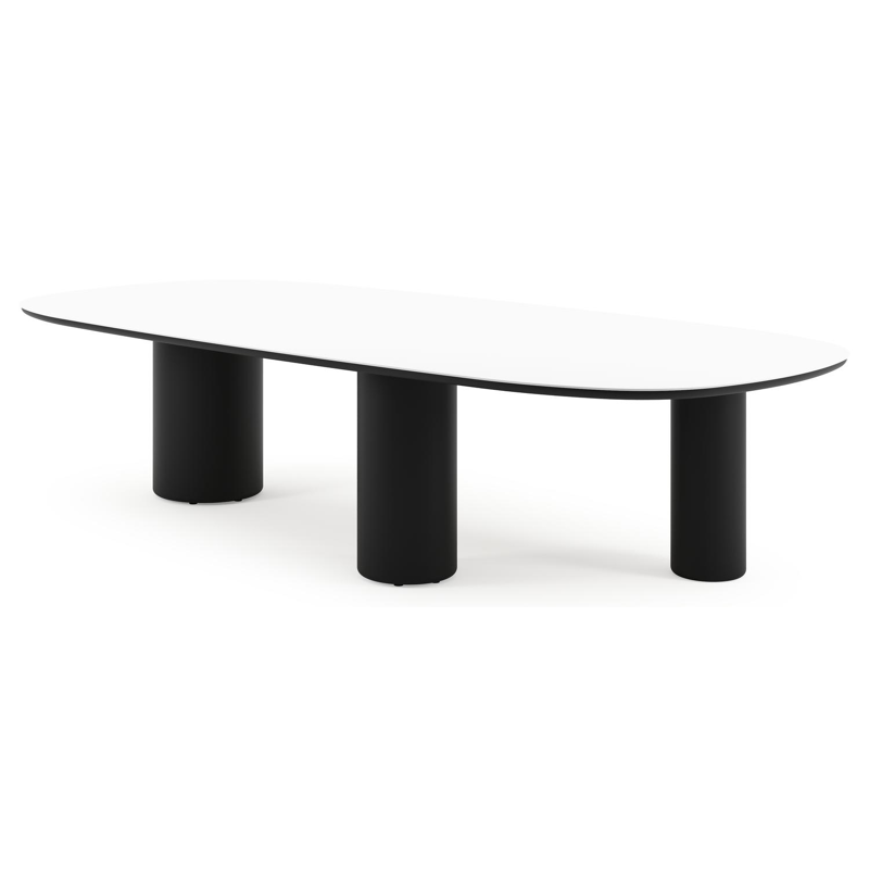 Amico tuintafel bombo xl in zwart aluminium en volkeramiek Arctic White - L 320 x B 148 x H 73.5 cm