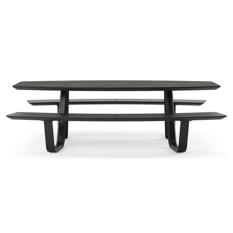 Forno picknicktafel bootvorm in zwart aluminium en volkeramiek black obsession tafelblad - L 240 x B 181 x H 72 cm