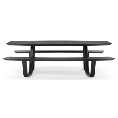 Forno picknicktafel bootvorm in zwart aluminium en volkeramiek black obsession tafelblad - L 240 x B 181 x H 72 cm