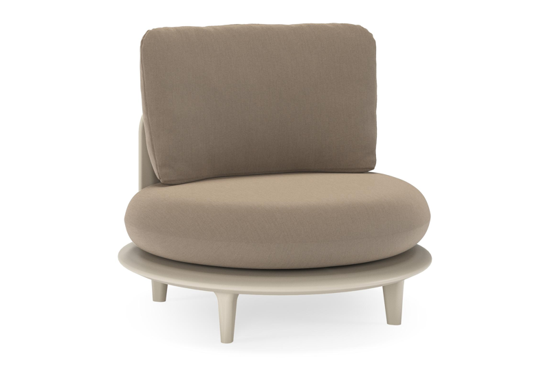 Fauteuil de jardin Bomero en aluminium beige et coussins en all weather sunbrella® luxe natte heather grey