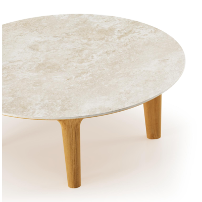 Table de basse Bomero en teck et céramique pleine Rapolano - Diam. 65 cm