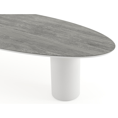 Amico tuintafel ovaal in wit aluminium en volkeramiek Aspen Grey - L 320 x B 130 x H 73.5 cm