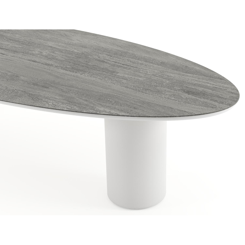 Amico tuintafel ovaal in wit aluminium en volkeramiek Aspen Grey - L 320 x B 130 x H 73.5 cm