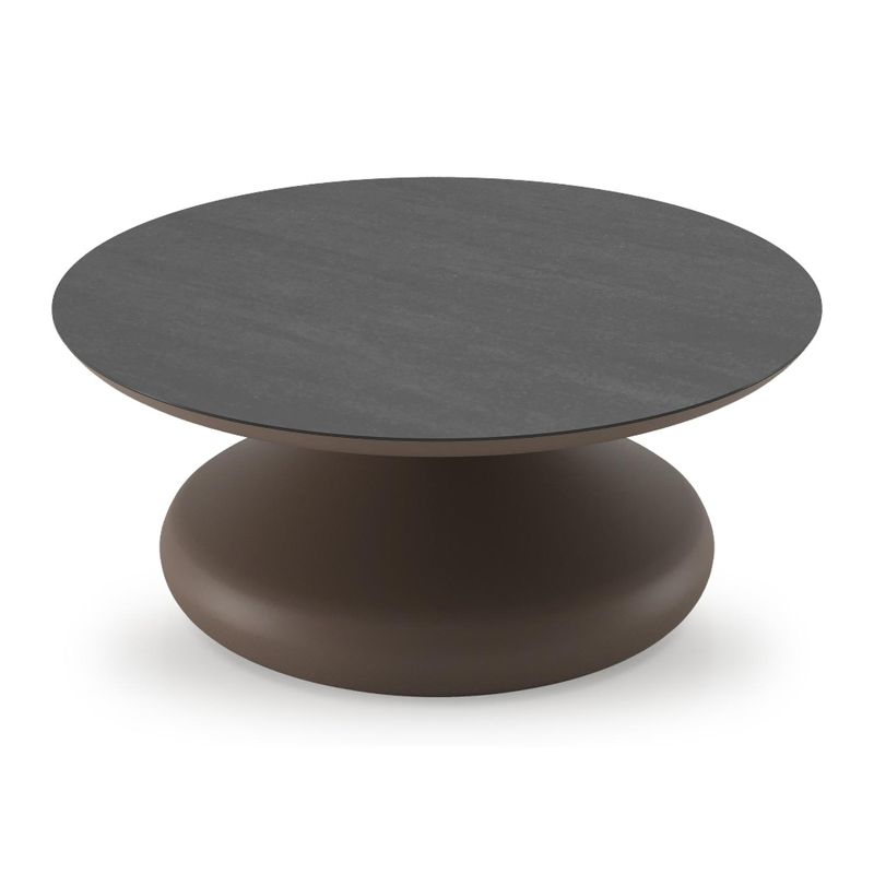 Table de basse Bomero ronde en aluminium taupe et céramique pleine Basalt Black - Diam. 84 x Haut. 32.2 cm