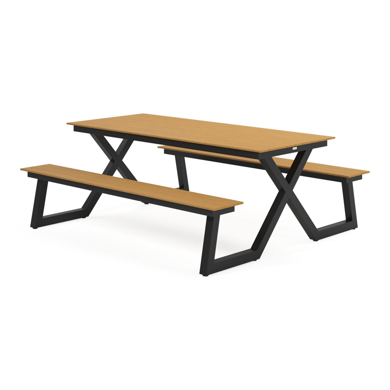 Mundo  picknicktafel in zwart aluminium en polywood tafelblad - L 200 x B 173 x H 74 cm