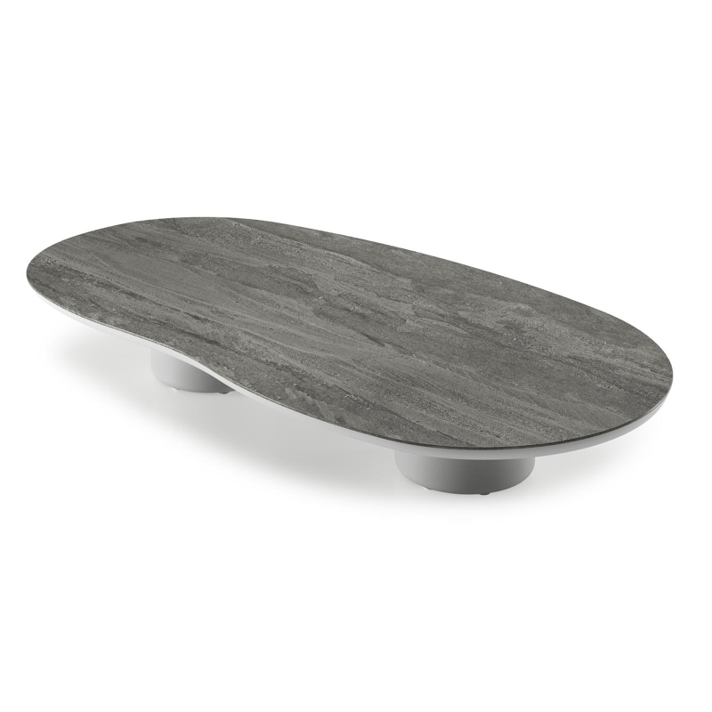 Amico loungetafel organisch in wit aluminium en volkeramiek Aspen Grey - L 170 x B 91 x H 25 cm