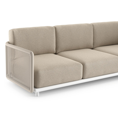 Organo loungehoek in wit aluminium en beige verticaal geweven luxe vlakke rope met marbella beige all weather Cosytica kussen