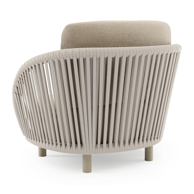 Fauteuil de jardin Lupino en aluminium beige et corde large plate de luxe tissée verticalement beige et coussins en all weather cosytica althea chalk