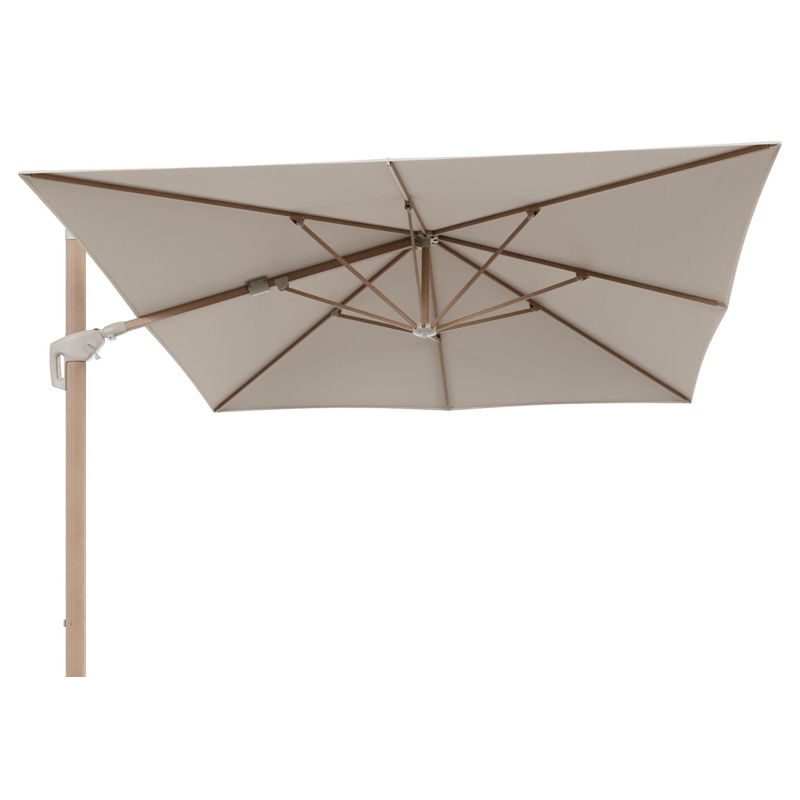 Minore zweefparasol met tiltfunctie in houtlook aluminium en Heritage Papyrus All Weather Sunbrella® Luxe parasoldoek - L1 350 x L2 350 cm (zonder voet) (zonder voet)
