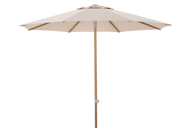 Umbria staanparasol in aluminium houtlook met beige all weather sunbrella® premium parasoldoek - Dia. 250 cm (zonder voet)