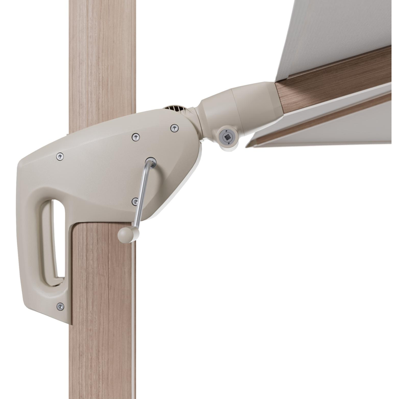 Parasol pendant Minore avec fonction tilt en aluminium aspect de bois et toile de parasol All Weather Sunbrella® Luxe Lopi Snow - Lg.1: 280 x Lg.2: 370 cm (sans pied de parasol