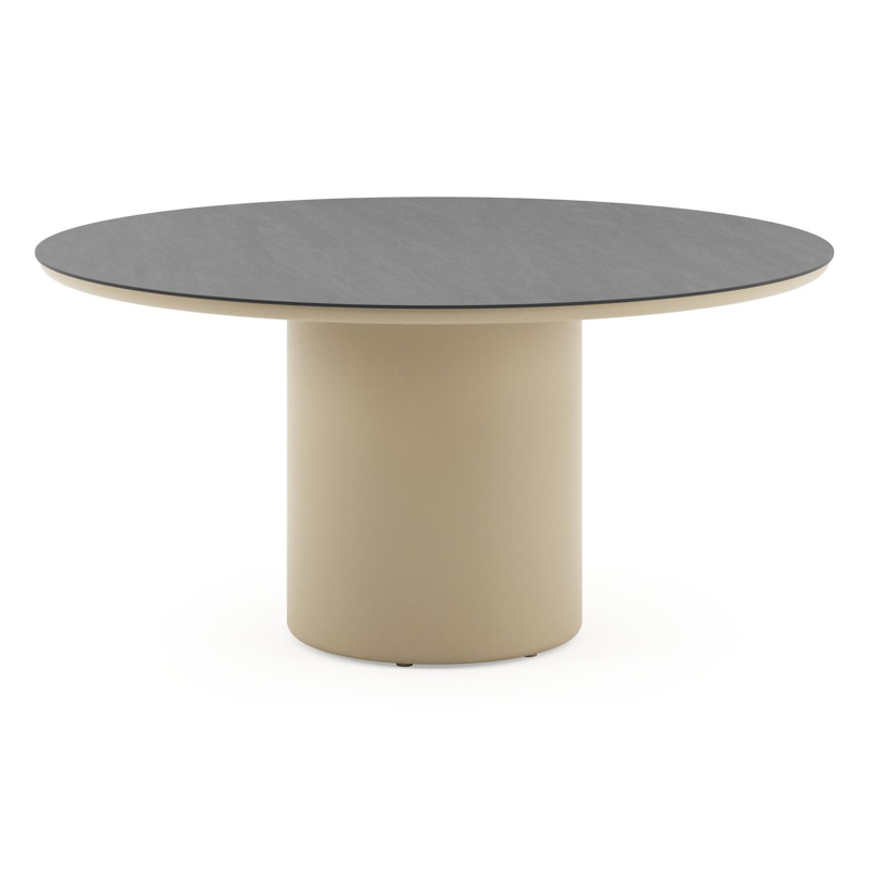 Amico tuintafel rond in beige aluminium en volkeramiek Basalt Black - Dia. 148 x H 73.5 cm